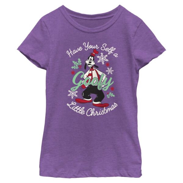 Girl's Youth Mad Engine Goofy Purple Mickey & Friends Christmas Graphic T-Shirt