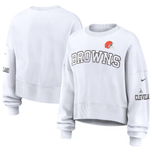 Women's Nike White Cleveland Browns Oversized Long Sleeve Cropped Sweatshirt