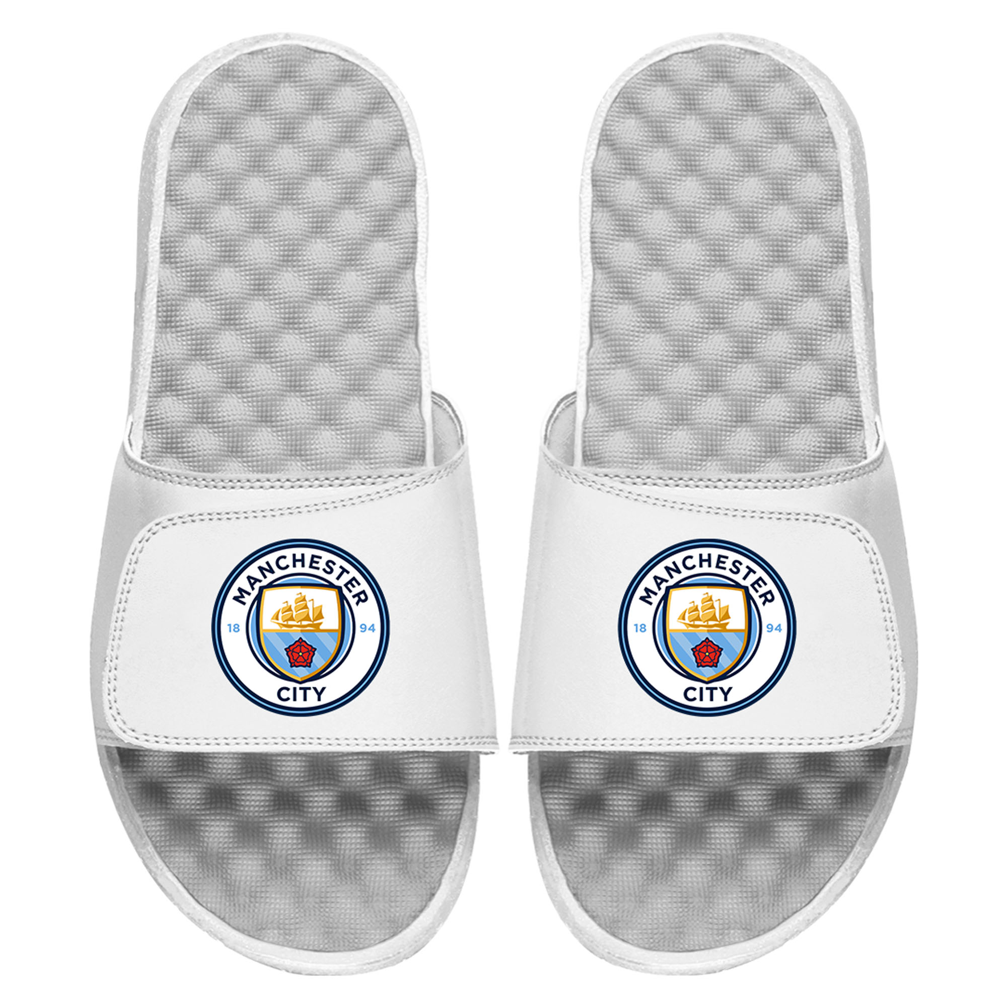 Men's ISlide White Manchester City Primary Logo Slide Sandals