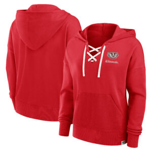 Women's Fanatics Red Wisconsin Badgers Heritage Original Script Lace-Up Pullover Hoodie