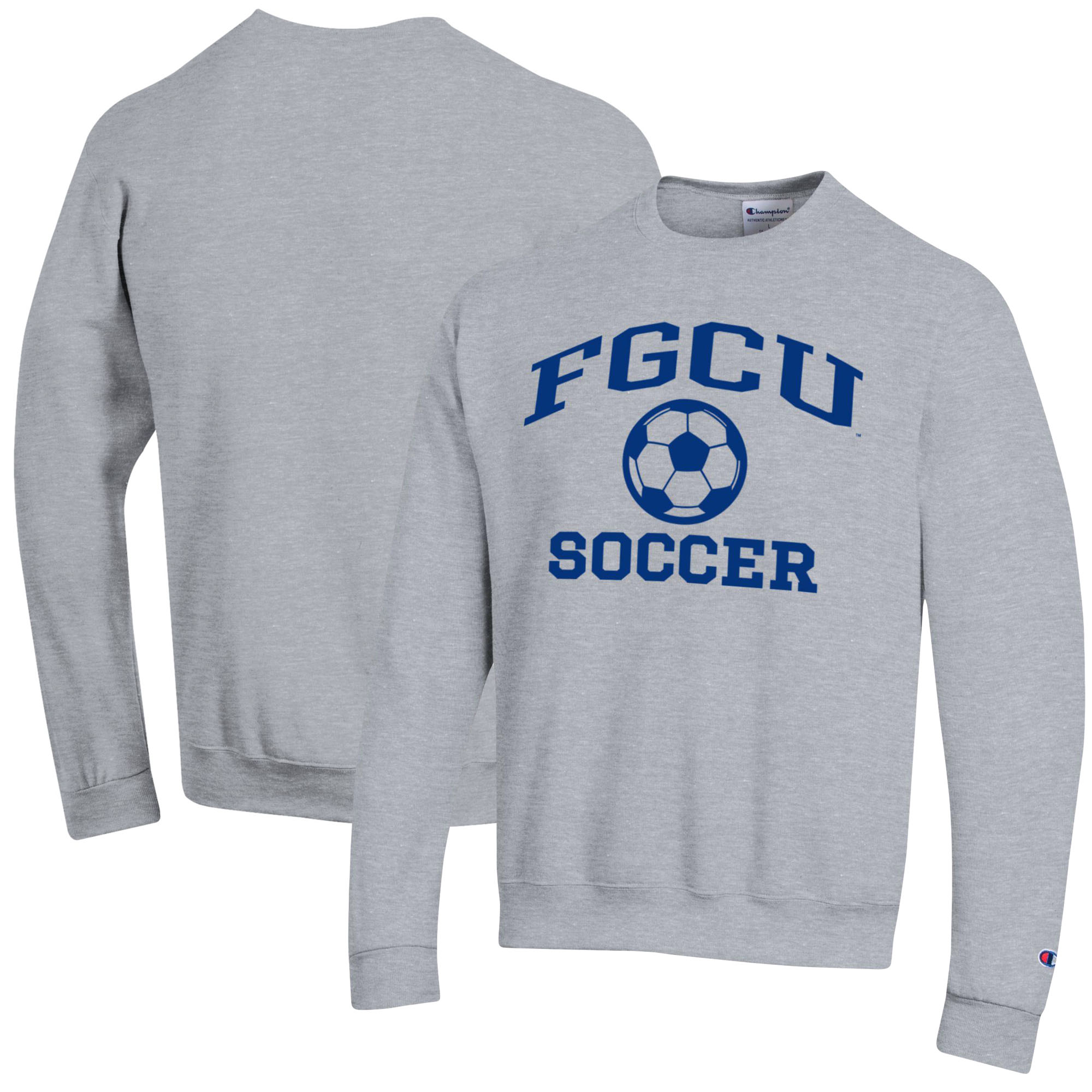 Men's Champion Heather Gray Florida Gulf Coast Eagles Soccer Icon Powerblend Pullover Sweatshirt - Image 2