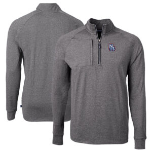 Men's Cutter & Buck  Heather Black New Hampshire Fisher Cats Adapt Eco Knit Heather Big & Tall Quarter-Zip Pullover Top