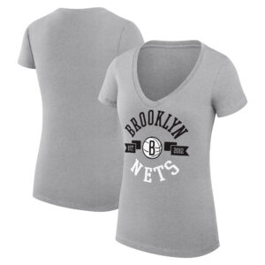 Women's G-III 4Her by Carl Banks Heather Gray Brooklyn Nets Large City Logo Fitted V-Neck T-Shirt