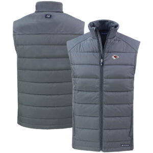 Men's Cutter & Buck Gray Kansas City Chiefs Primary Mark Evoke PrimaLoft Hybrid Eco Softshell Recycled Full-Zip Vest