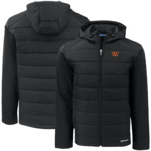 Men's Cutter & Buck Black Washington Commanders  Big & Tall Evoke Hybrid Eco Softshell Recycled Full-Zip Hooded Jacket
