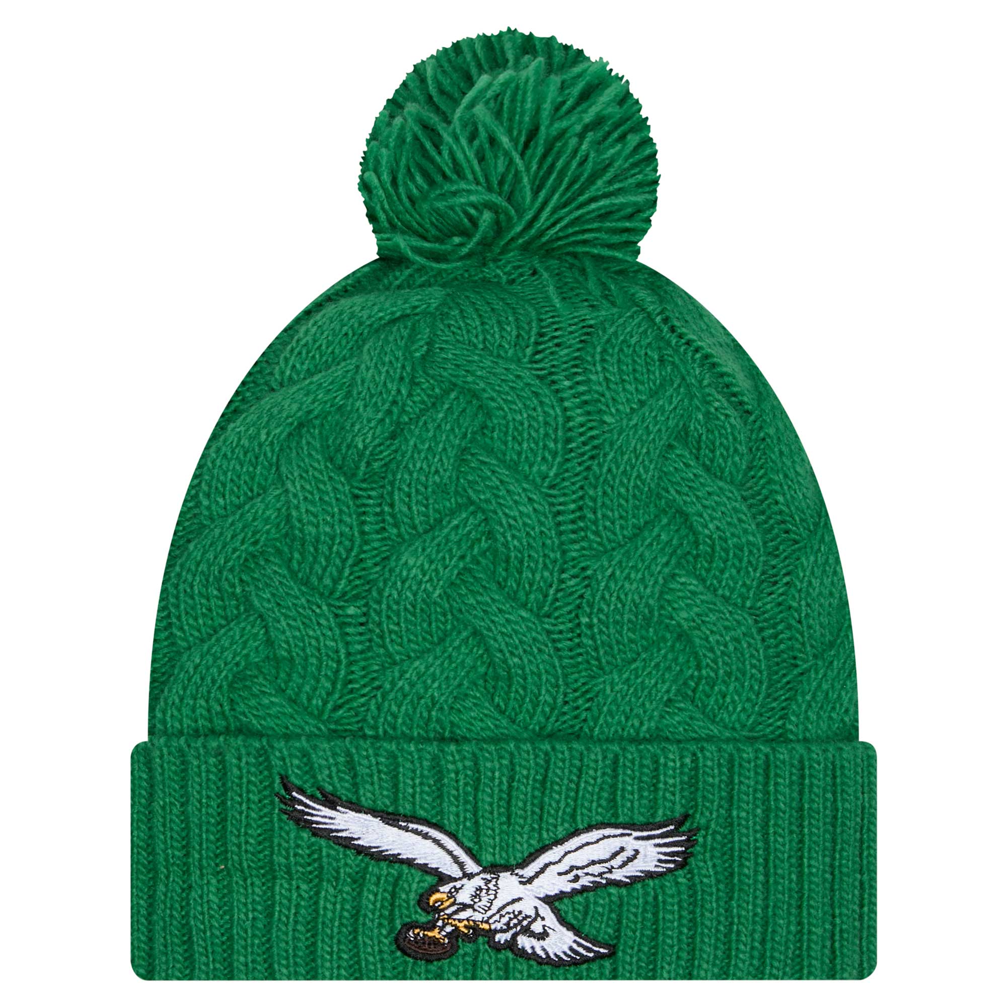 Women's New Era Kelly Green Philadelphia Eagles Cable Cuffed Knit Hat with Pom