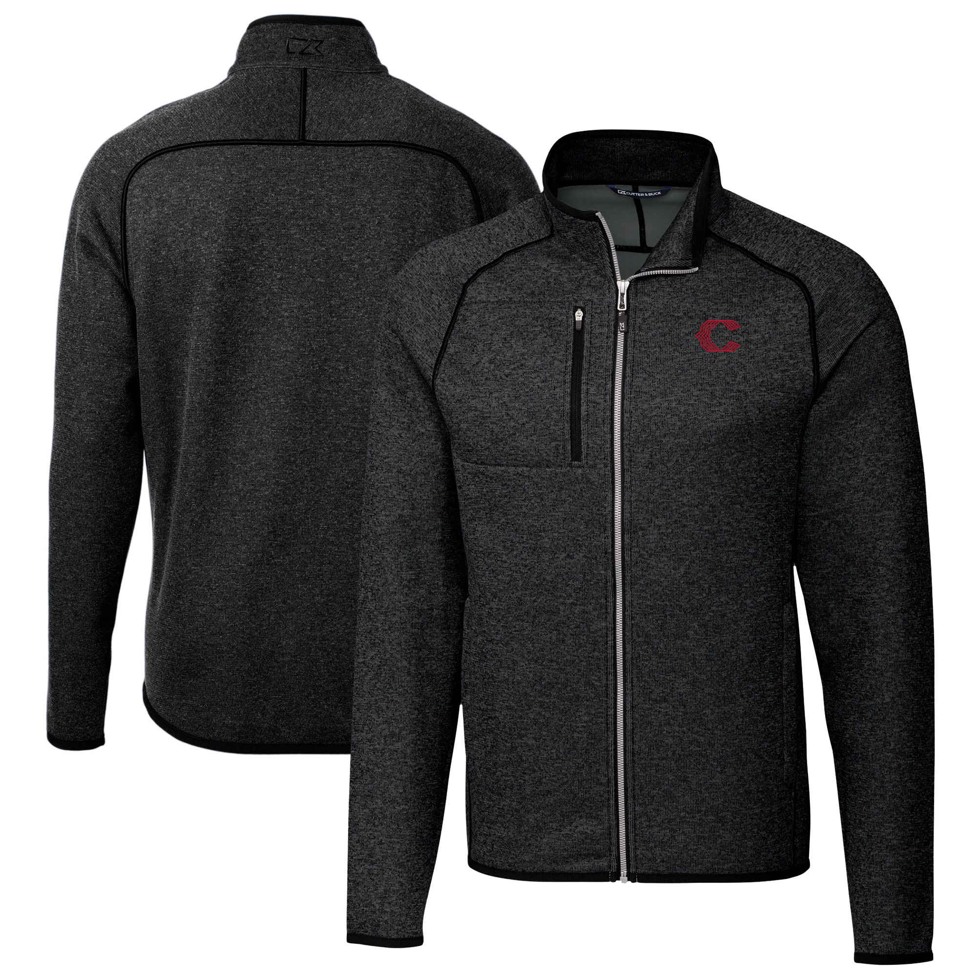 Men's Cutter & Buck Heather Charcoal Cincinnati Reds City Connect Mainsail Sweater-Knit Full-Zip Jacket