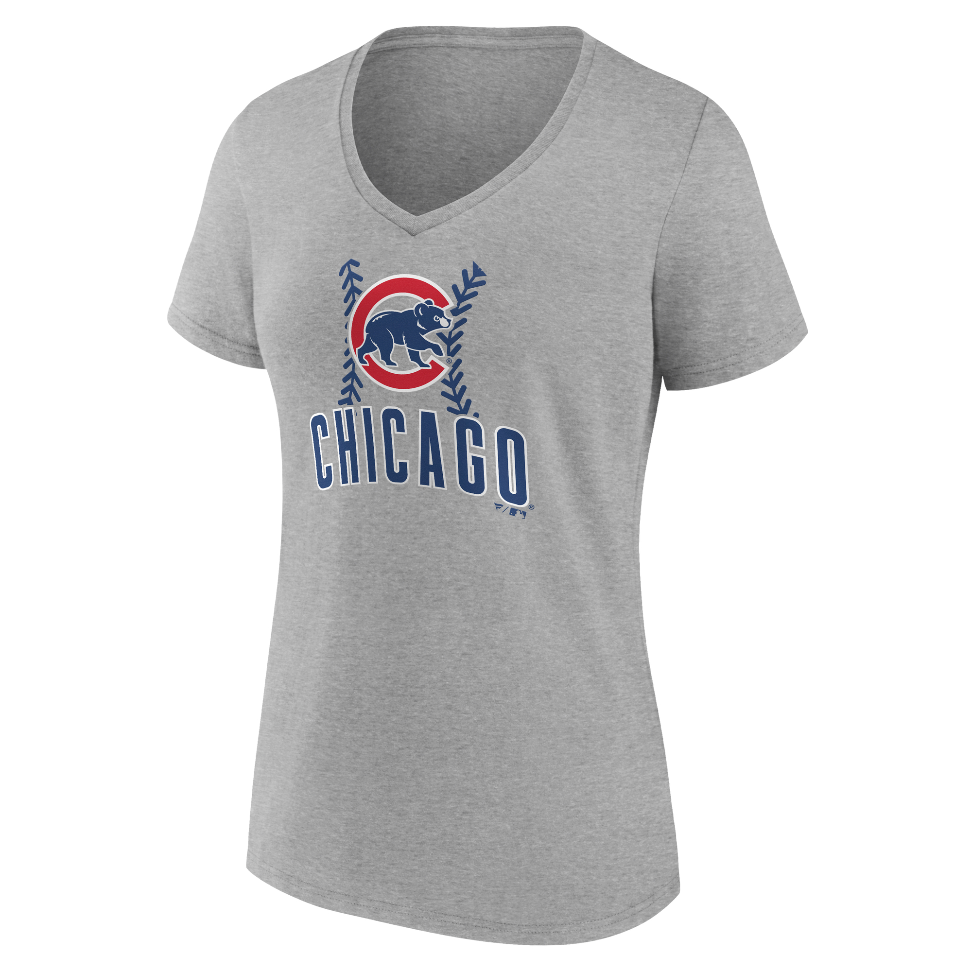 Women's Gray Chicago Cubs Personalized Name & Number Fastball V-Neck T-Shirt - Image 6