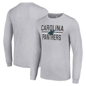 Men's Starter Heather Gray Carolina Panthers Team Mesh Print Graphic Long Sleeve T-Shirt