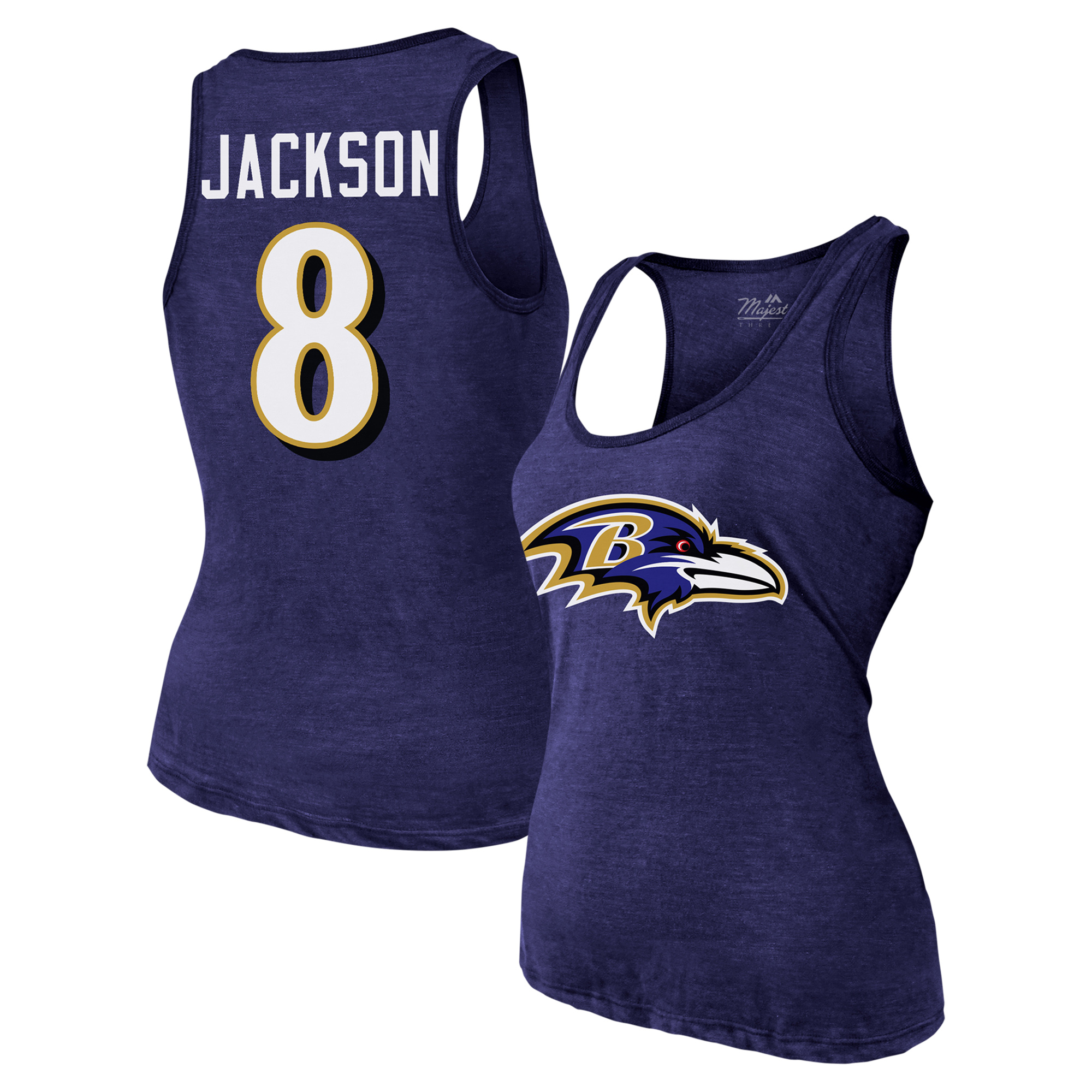 Women's Majestic Threads Lamar Jackson Purple Baltimore Ravens Name & Number Tri-Blend Tank Top - Image 2