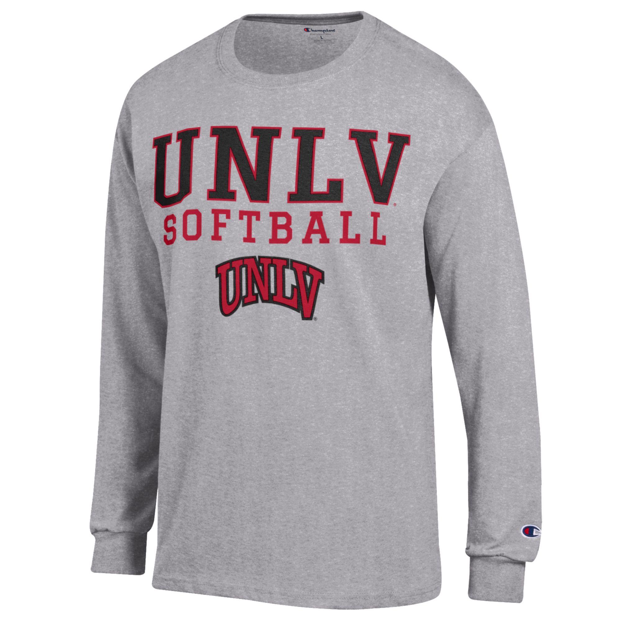 Men's Champion Gray UNLV Rebels Stack Logo Softball Powerblend Long Sleeve T-Shirt - Image 3