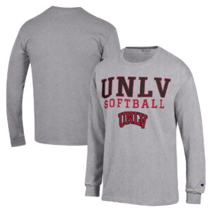 Men's Champion  Gray UNLV Rebels Stack Logo Softball Powerblend Long Sleeve T-Shirt