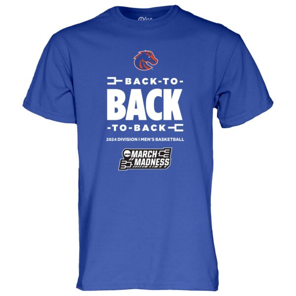 Men's Blue 84 Royal Boise State Broncos 2024 NCAA Men's Basketball Tournament March Madness Three-In-A-Row T-Shirt - Image 3