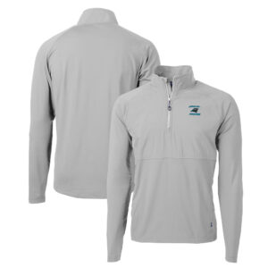 Men's Cutter & Buck Gray Carolina Panthers Adapt Eco Knit Hybrid Recycled Raglan DryTec Quarter-Zip Top