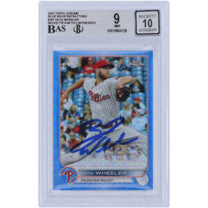 Zack Wheeler Philadelphia Phillies Autographed 2022 Topps Chrome Blue Wave Refractors #207 #/75 Beckett Fanatics Witnessed Authenticated 9/10 Card