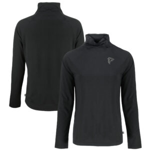 Women's Cutter & Buck Black Atlanta Falcons Coastline Epic Comfort Eco Recycled Funnel Neck Pullover Sweatshirt