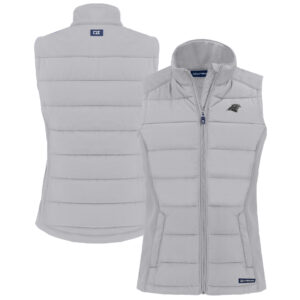 Women's Cutter & Buck Gray Carolina Panthers Evoke Hybrid Eco Softshell Recycled Full-Zip Vest
