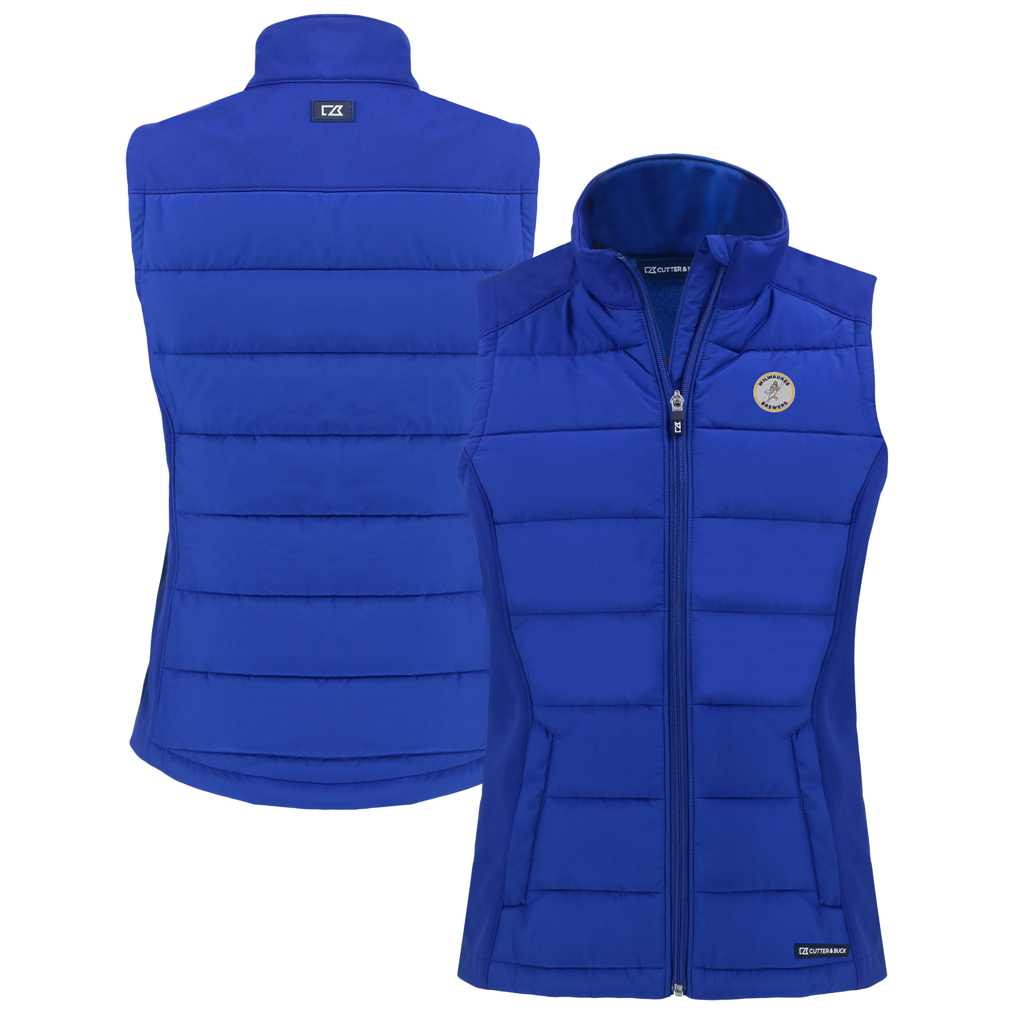 Women's Cutter & Buck Royal Milwaukee Brewers Cooperstown Collection Evoke Hybrid Eco PrimaLoft Softshell Recycled Full-Zip Vest