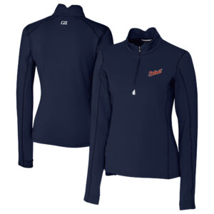 Women's Cutter & Buck Navy Detroit Tigers  Traverse Stretch Quarter-Zip Pullover Top