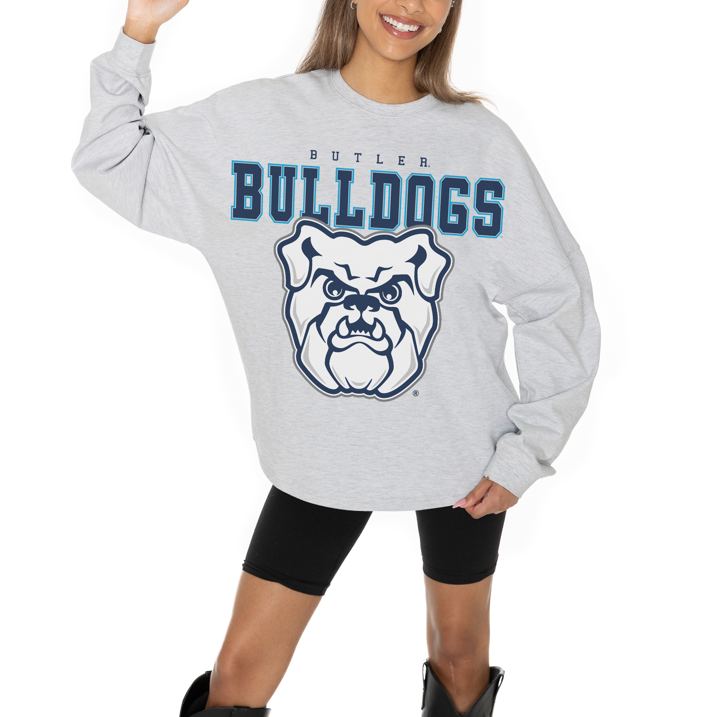 Women's Gameday Couture Ash Butler Bulldogs Big Goals Relaxed Fit French Terry Pullover Sweatshirt - Image 3
