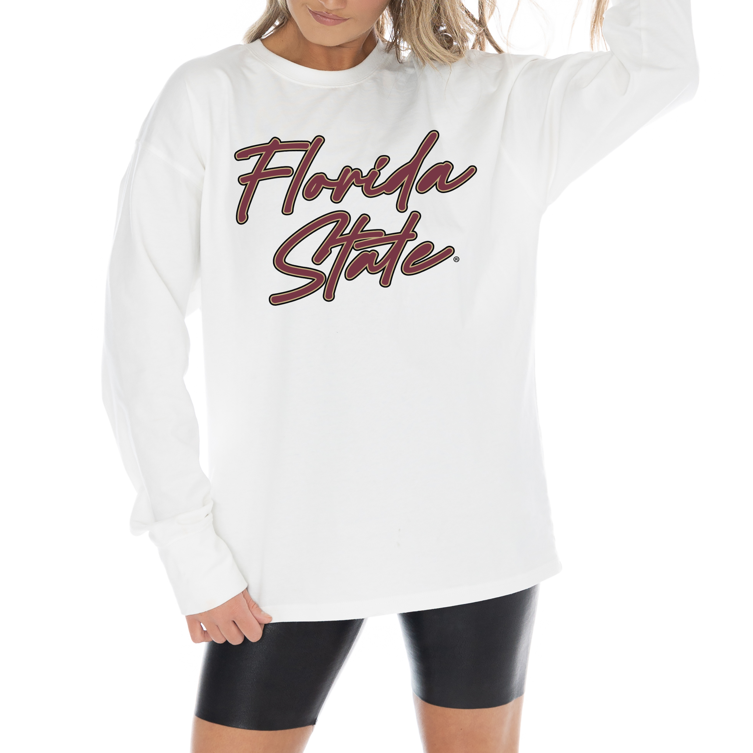 Women's Gameday Couture White Florida State Seminoles Midweight Oversized Long Sleeve T-Shirt - Image 2