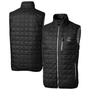 Men's Cutter & Buck Black Miami Marlins Rainier PrimaLoft® Eco Insulated Full-Zip Puffer Vest