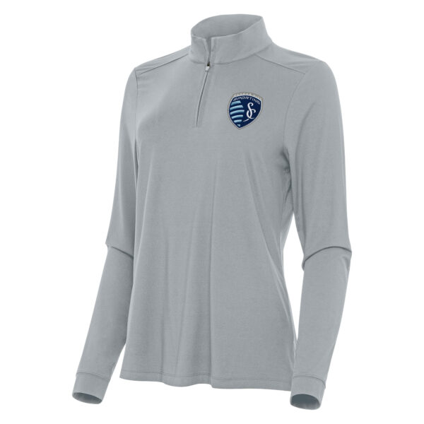 Women's Antigua Gray Sporting Kansas City Logo Intent Quarter-Zip Top