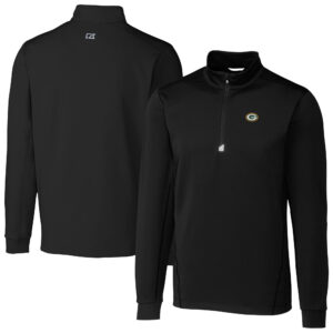 Men's Cutter & Buck Black Green Bay Packers Big & Tall Traverse Eco Tri-Blend DryTec Quarter-Zip Jacket