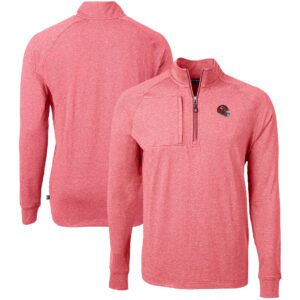 Men's Cutter & Buck Heather Red Kansas City Chiefs Big & Tall Adapt Eco Raglan Quarter-Zip Jacket