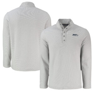 Men's Cutter & Buck Gray Seattle Seahawks Hunts Point Eco Textured Fleece Recycled Half-Snap Sweatshirt