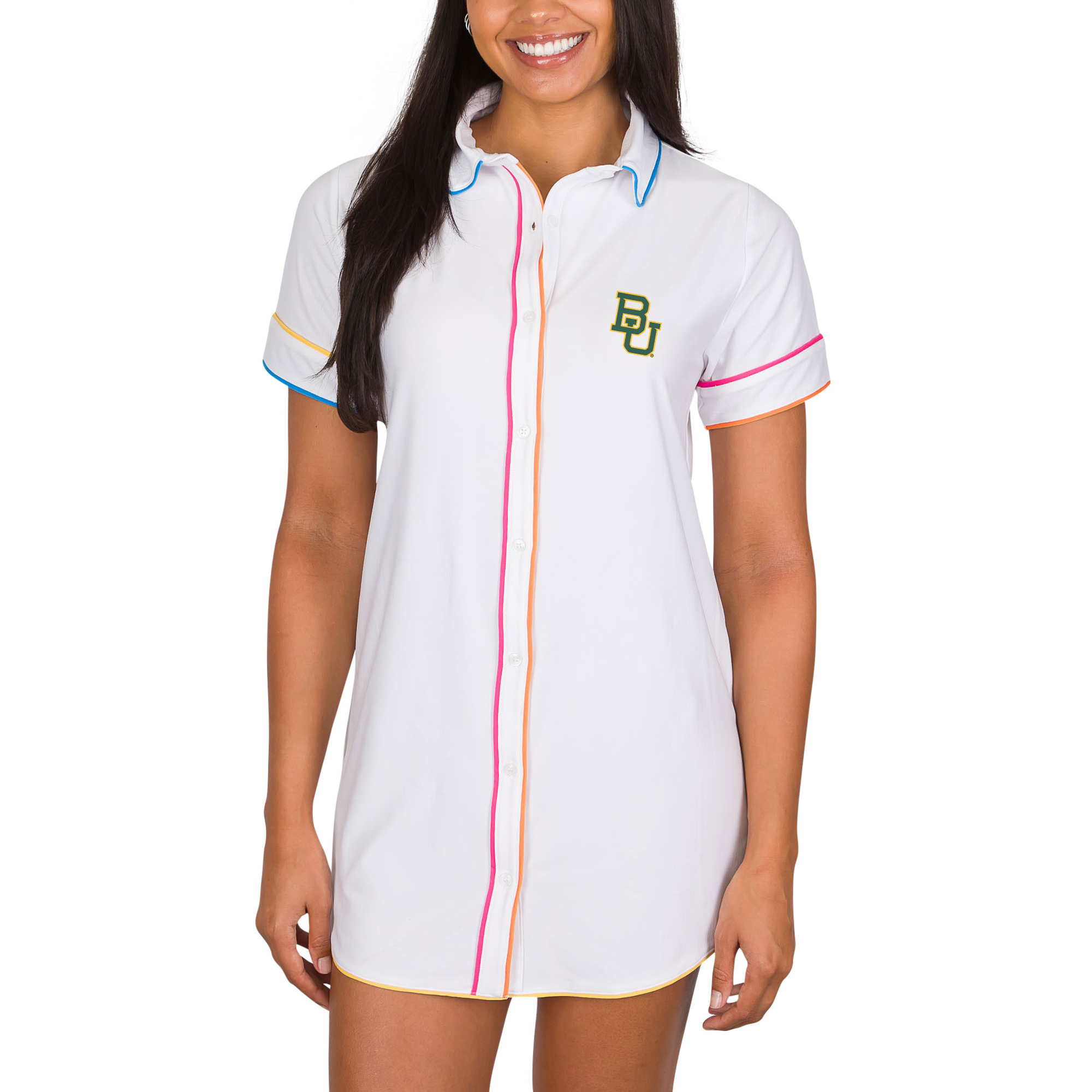 Women's Concepts Sport White Baylor Bears Flutter Knit Button-Up Nightshirt
