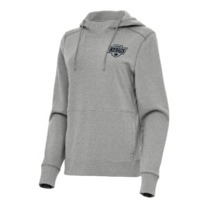 Women's Antigua Heather Gray Los Angeles Kings Justice Pullover Hoodie