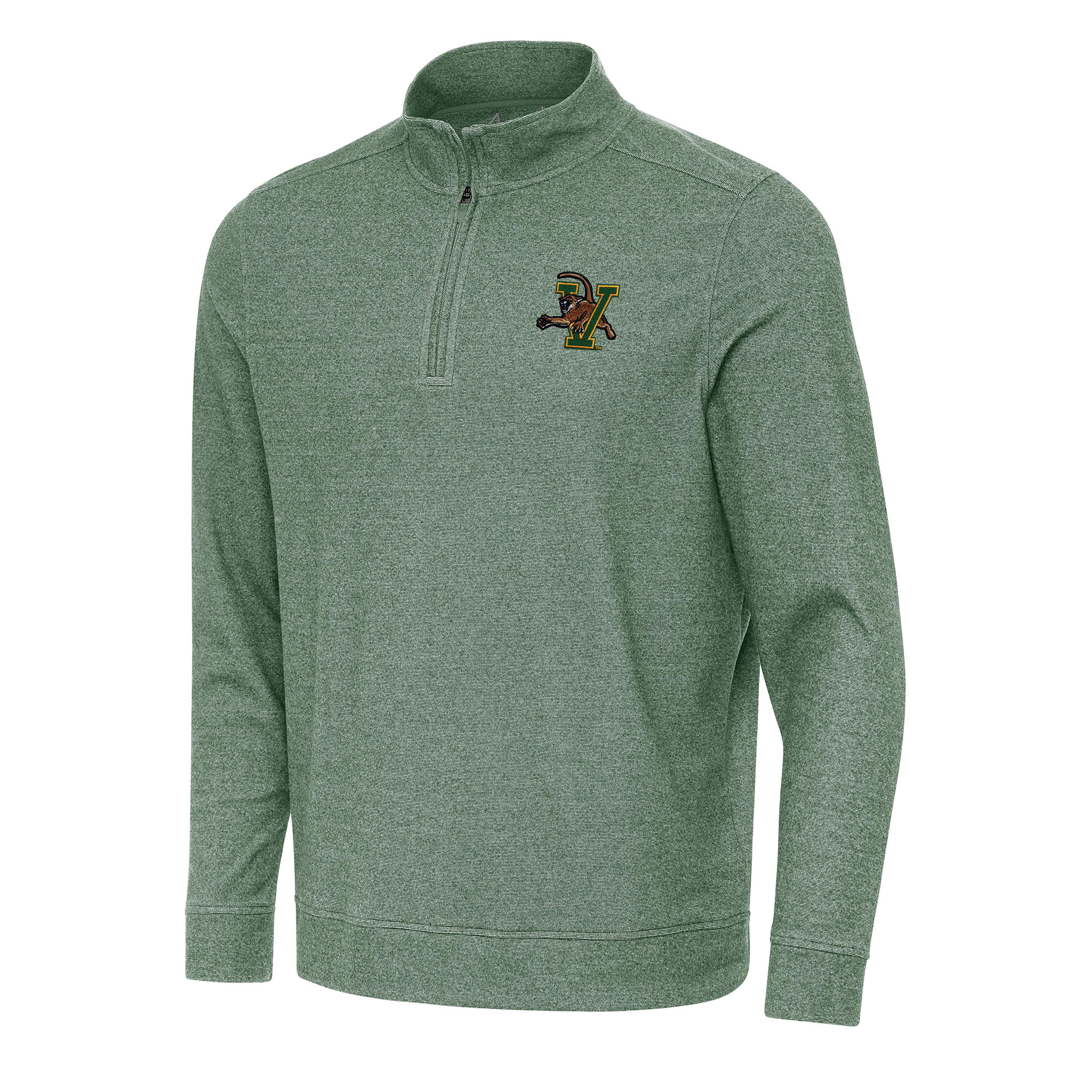 Men's Antigua Heather Green Vermont Catamounts Subtle Quarter-Zip Sweatshirt