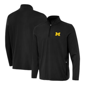 Men's Antigua Black Michigan Wolverines Perilous Quarter-Zip Pullover Top