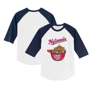 Infant Tiny Turnip White/Navy Washington Nationals Nacho Helmet Raglan 3/4 Sleeve T-Shirt