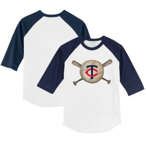 Toddler Tiny Turnip White/Navy Minnesota Twins Baseball Cross Bats 3/4-Sleeve Raglan T-Shirt