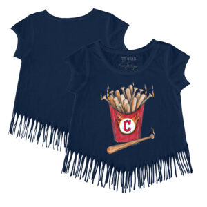 Girls Toddler Tiny Turnip Navy Cleveland Guardians Hot Bats Fringe T-Shirt