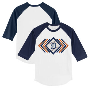 Toddler Tiny Turnip White/Navy Detroit Tigers Prism Arrows 3/4-Sleeve Raglan T-Shirt