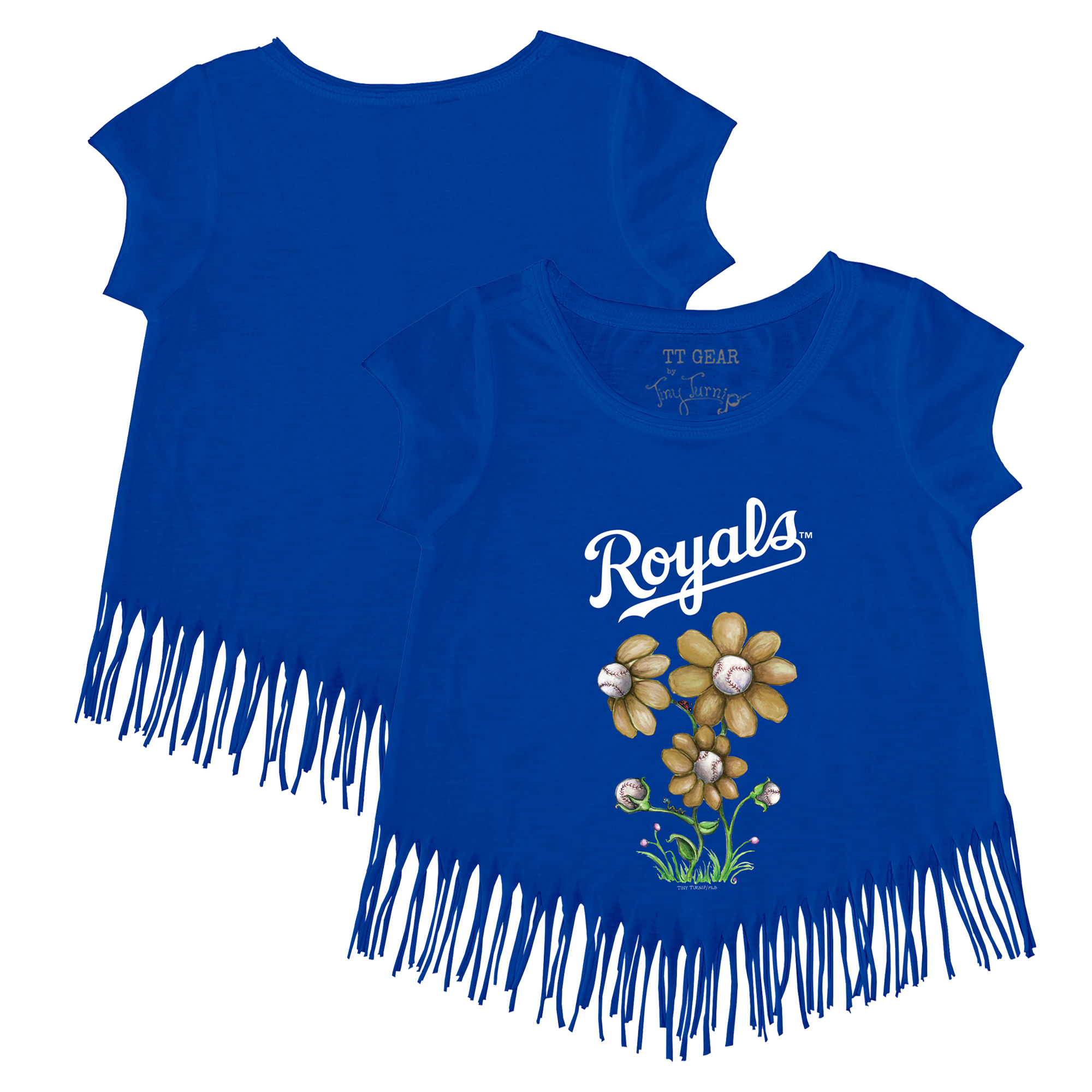 Girls Youth Tiny Turnip Royal Kansas City Royals Blooming Baseballs Fringe T-Shirt