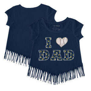 Girls Youth Tiny Turnip Navy Milwaukee Brewers I Love Dad Fringe T-Shirt