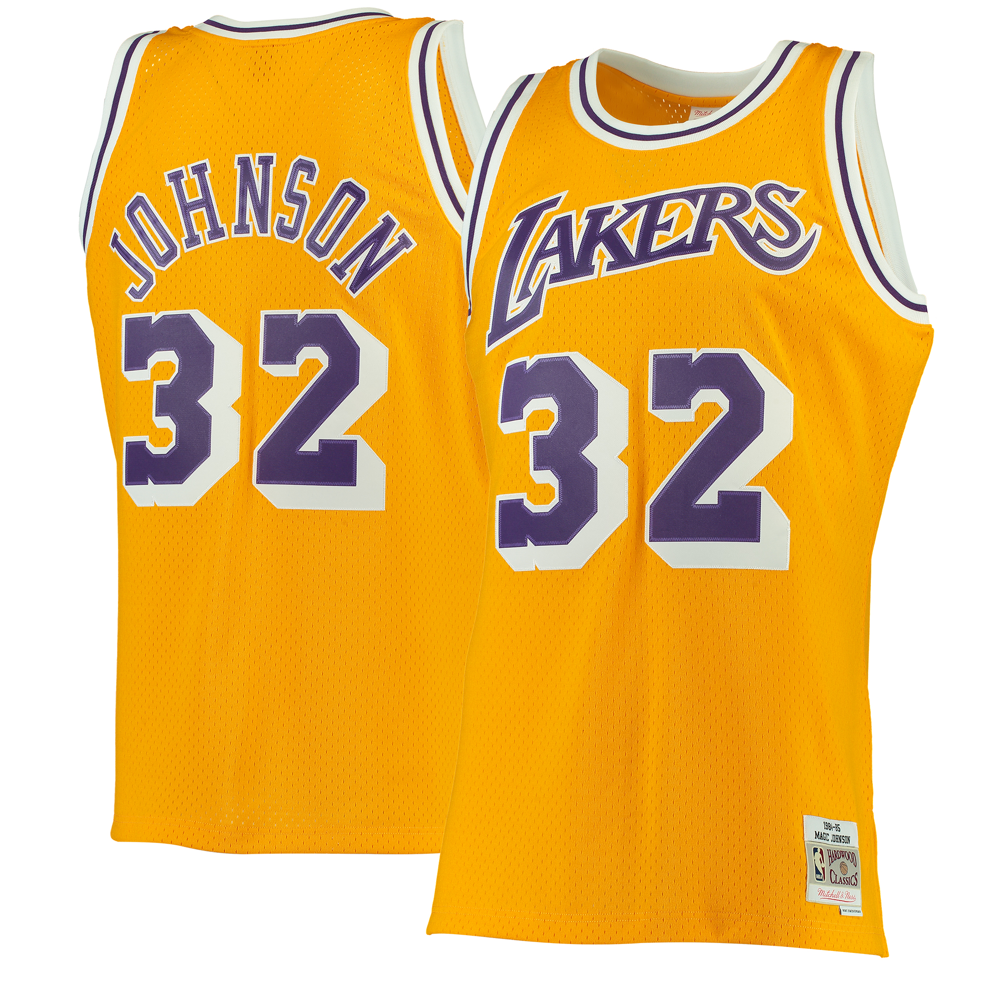 Men's Mitchell & Ness Magic Johnson Gold Los Angeles Lakers 1984/85 Hardwood Classics Swingman Jersey - Image 2