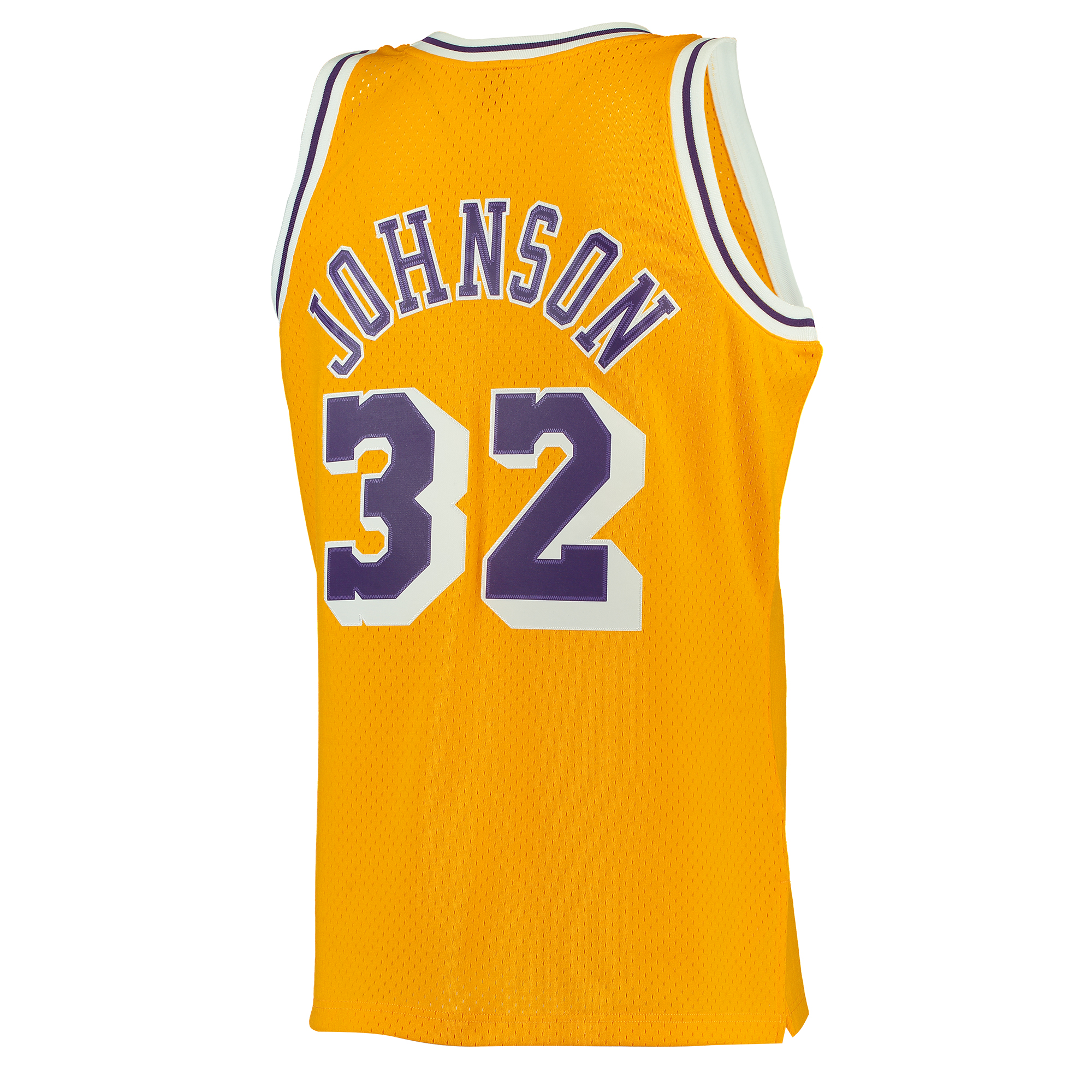 Men's Mitchell & Ness Magic Johnson Gold Los Angeles Lakers 1984/85 Hardwood Classics Swingman Jersey - Image 11