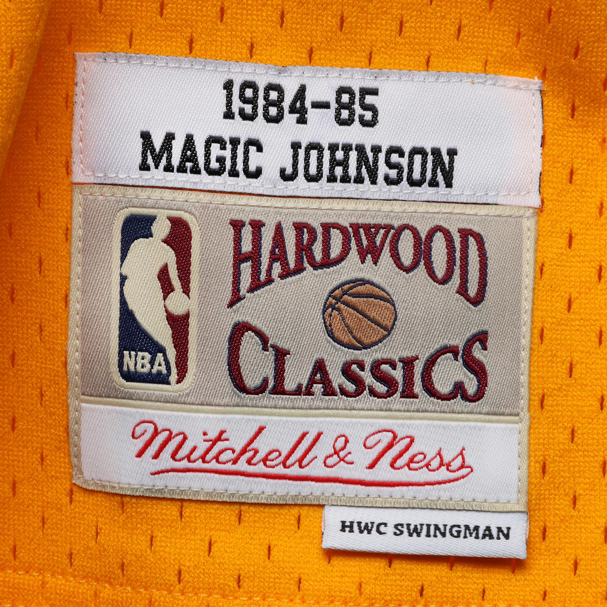 Men's Mitchell & Ness Magic Johnson Gold Los Angeles Lakers 1984/85 Hardwood Classics Swingman Jersey - Image 15