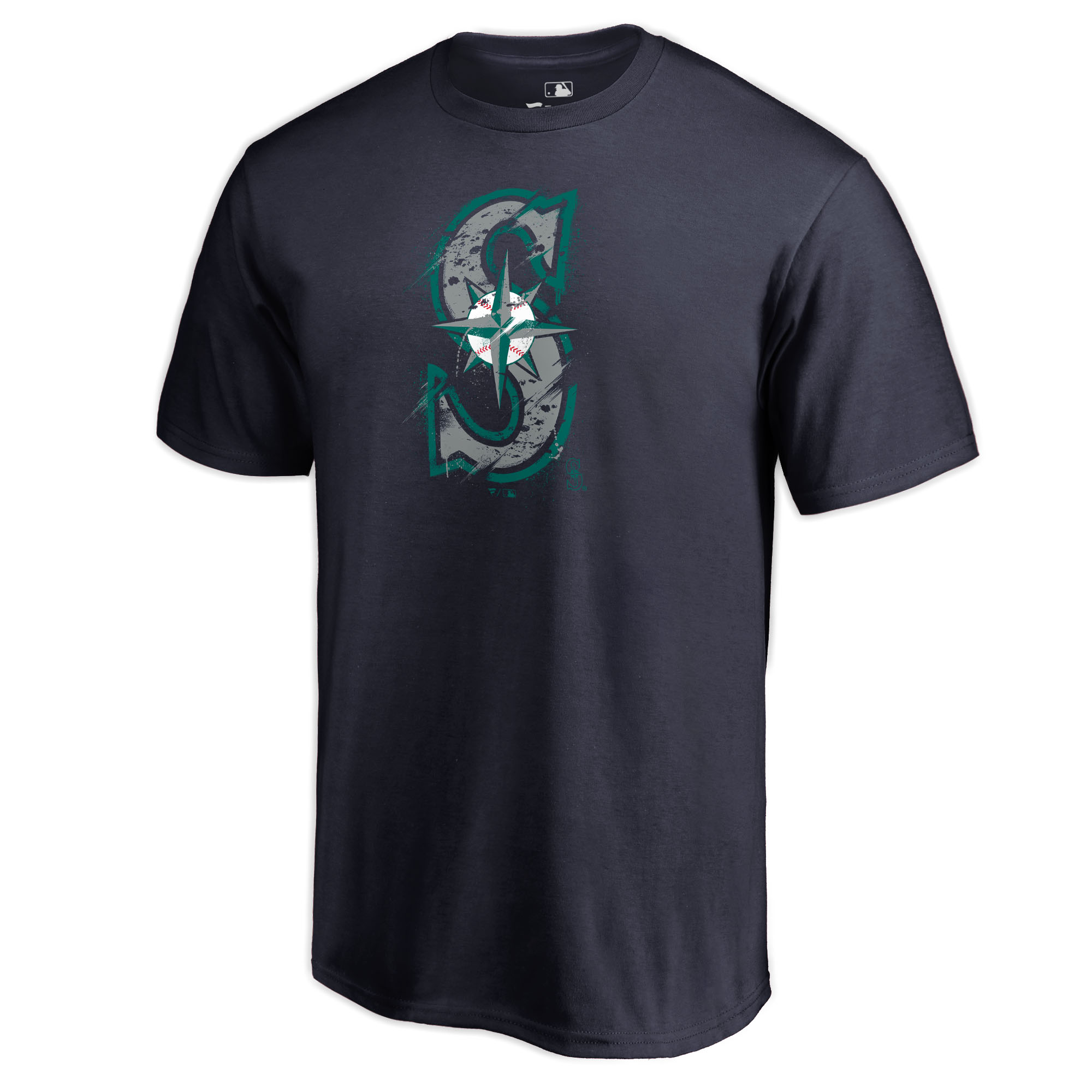 Men's Navy Seattle Mariners Splatter Logo T-Shirt - Image 6
