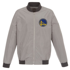 Men's JH Design Gray/Charcoal Golden State Warriors Lightweight Nylon Full-Zip Bomber Jacket