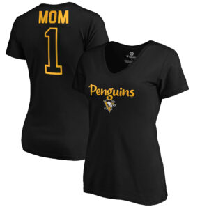 Women's Black Pittsburgh Penguins #1 Mom V-Neck T-Shirt