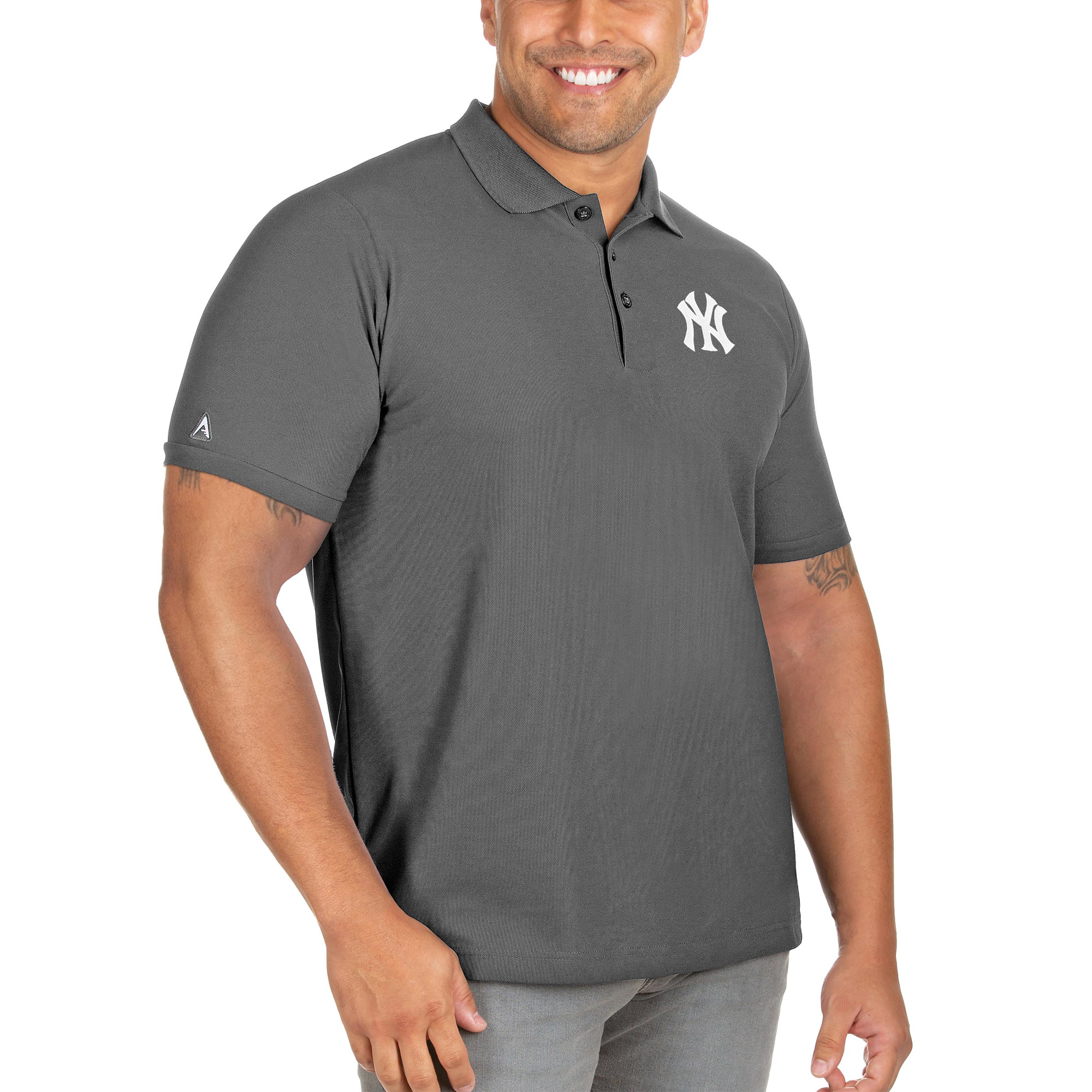 Men's Antigua Gray New York Yankees Big & Tall Legacy Pique Polo