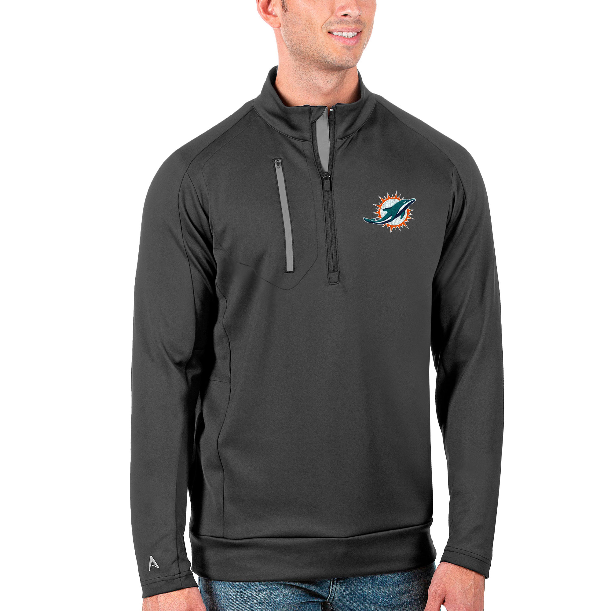 Men's Antigua Charcoal/Silver Miami Dolphins Generation Quarter-Zip Pullover Jacket