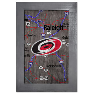Carolina Hurricanes 11'' x 19'' Framed Team City Map Sign