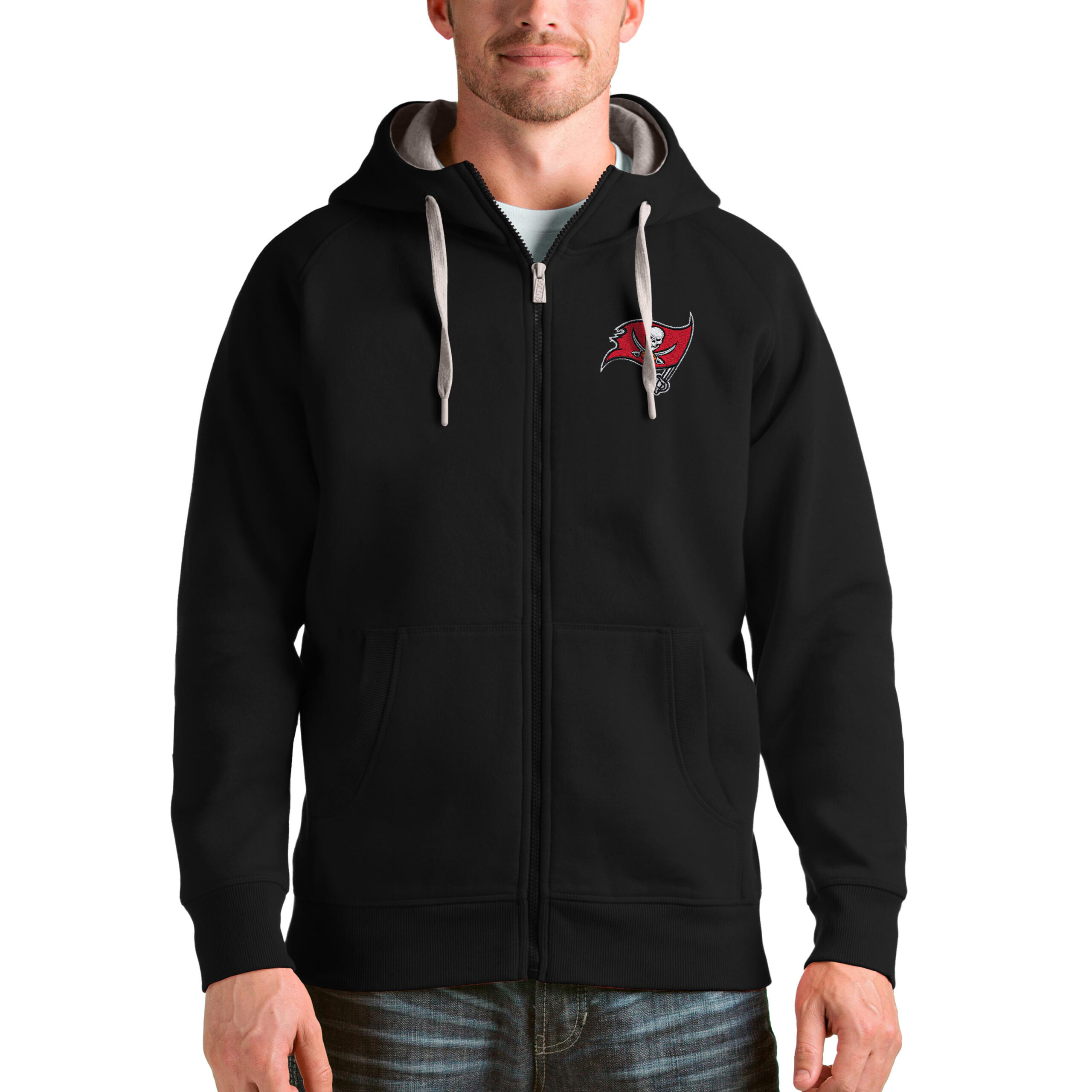 Men's Antigua Black Tampa Bay Buccaneers Victory Full-Zip Hoodie